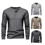 Mens Casual Long Sleeve Henley T Shirt Available in White Black Gray Khaki Wholesale Sizes S to XXL