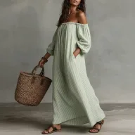 Vacation Style Maxi Dress Casual Loose Fit Off Shoulder Design Comfortable Fabric Perfect for Summer Outings