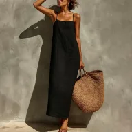 Summer Maxi Dress Solid Color Casual Style Sleeveless Comfortable Fabric Perfect for Vacation Wholesale Available