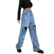 High Waist Straight Leg Jeans for Women Light Blue Denim Casual Fashion OEM ODM service
