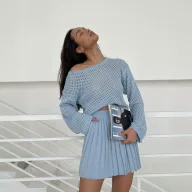 Lace Knit Two Piece Set for Women Loose Fit Sweater and Pleated Skirt Casual Fashion for Spring and Autumn Wholesale