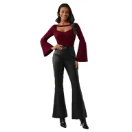 Bell Sleeve T Shirt for Women Hollow Design Slim Fit Long Sleeve Top Casual Office Wear