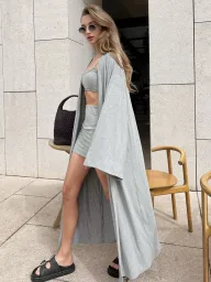 Womens Casual Three Piece Set Loose Long Cardigan with Cami and Mini Skirt Versatile for Spring and Summer Wholesale
