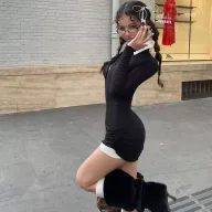 Womens Long Sleeve Dress Set Slim Fit College Style Spring Fashion Available in Black Wholesale Sizes S M L