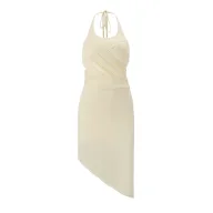 Womens Summer Casual Set Halter Neck Hollow Out Top and Asymmetrical Skirt Apricot