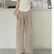 Womens High Waisted Ice Silk Wide Leg Trousers Lightweight Relaxed Fit Textured Fabric Summer Casual Wear
