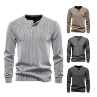 Mens Casual Long Sleeve Henley T Shirt Available in White Black Gray Khaki Wholesale Sizes S to XXL