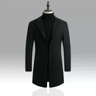 Mens Wool Blend Overcoat Slim Fit Single Breasted Mid Length Casual Outerwear for Fall and Winter