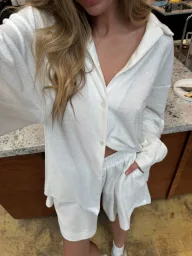 Womens Casual Two Piece Set Loose Fit Long Sleeve Cardigan and Shirt Soft Towel Fabric Summer Home Wear Wholesale