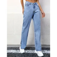 Casual Womens Straight Leg Denim Jeans Boyfriend Style Blue Color ready to ship