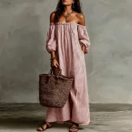 Vacation Style Maxi Dress Casual Loose Fit Off Shoulder Design Comfortable Fabric Perfect for Summer Outings