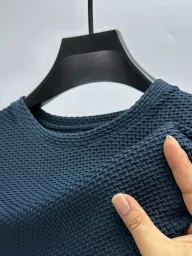 Mens Loose Fit Short Sleeve T Shirt in Solid Wool for Summer Black White Dark Gray Dark Green Khaki Blue Sizes M to 4XL
