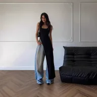 Womens Long U Neck T Shirt Irregular Hem High Slit Solid Color Trendy Autumn Fashion Wholesale Available