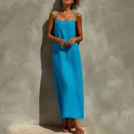 Summer Maxi Dress Solid Color Casual Style Sleeveless Comfortable Fabric Perfect for Vacation Wholesale Available