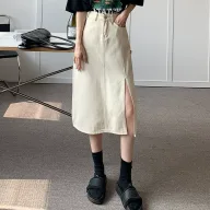 High Waist Split Denim Skirt for Women Slim Fit Mid Length Bodycon Design Spring Summer Fashion