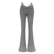 High Waisted Flared Casual Pants Lace Paneling Slim Fit Lightweight Fabric Autumn Fashion for Women Wholesale