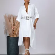 Casual Button Up Shirt Dress for Women Loose Fit Solid Color Available in Black and Beige Wholesale with Low MOQ