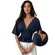 V Neck Batwing Sleeve Top Backless Slim Fit Ruffle Hem Casual Wear Summer Style Wholesale Available