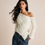 Asymmetrical Hem Long Sleeve T Shirt French Texture Slim Fit Flared Sleeve Casual Wear for Women Wholesale Available