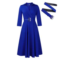 Plus Size Womens Dress Elegant A Line Silhouette Classic Collar Solid Color Autumn Collection