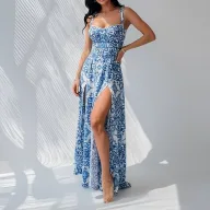 Elegant High Waist Sleeveless Polyester Maxi Dress for Beach and Special Occasions