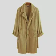 Mens Long Overcoat Thick Plush Fabric Notched Lapel Button Closure Autumn Winter Wear