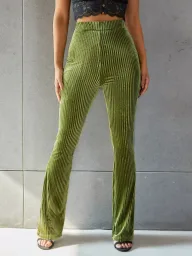 High Waisted Velvet Flare Pants for Women Slim Fit Versatile Style Casual Wear Wholesale Available