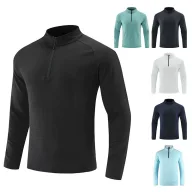 Mens Casual Long Sleeve Solid T Shirt High Quality Half Zipper Loose Fit Breathable Polyester Available in Multiple Colors
