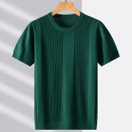 Mens Short Sleeve Striped Wool Knitted T Shirt Fashionable Casual Wear for Fall and Winter