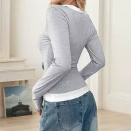 Womens Long Sleeve T Shirt Gray Color Casual Style Spring Summer Collection ready to ship