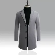 Mens Wool Blend Overcoat Slim Fit Single Breasted Mid Length Casual Outerwear for Fall and Winter