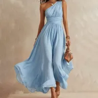 Elegant High Waist Sleeveless Long Dress in Solid Polyester for Parties and Events Available in Multiple Colors and Sizes