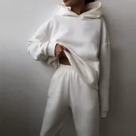 Hooded Sweatshirt and Pants Set for Women Solid Color Casual Outfit Spring Fashion