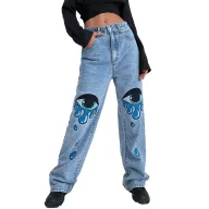 High Waist Straight Leg Jeans for Women Light Blue Denim Casual Fashion OEM ODM service