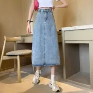 High Waist A Line Denim Skirt for Women Vintage Style Mid Length Summer Wear bulk order