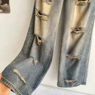 High Waist Ripped Denim Jeans for Women Loose Fit Retro Style Casual Wear for All Seasons