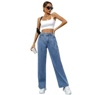 High Waist Wide Leg Jeans for Women Loose Fit Casual Denim Blue fast shipping OEM ODM service