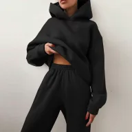 Hooded Sweatshirt and Pants Set for Women Solid Color Casual Outfit Spring Fashion