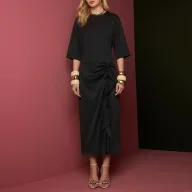 Summer Casual Dress for Women Solid Color Split Hem Pleated Design Vacation Style Wholesale Available