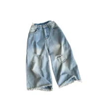 High Waisted Distressed Denim Capris for Women Lightweight Relaxed Fit Slimming Style Casual Summer Wear Wholesale