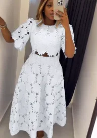 French Design Hollow Out Top and Casual Set Womens Two Piece Outfit Fashionable and Comfortable Wholesale Available