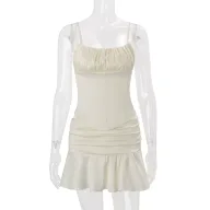 Womens Spring Outfit Set French Style Backless Camisole with Ruffle Hem and Mermaid Skirt Available in Apricot and Pink