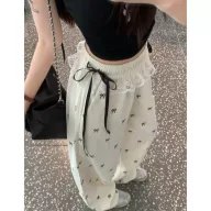 Summer Womens Casual Pants Lace Trim Bow Detail Loose Fit Wide Leg Perfect for Everyday Wear Wholesale Available