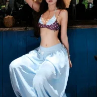 Bohemian Style Womens Summer Outfit Set Halter Neck Top and High Waist Lantern Pants Casual Fashion