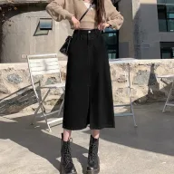 A Line High Waist Black Denim Midi Skirt for Women Loose Fit Comfortable Design Spring Summer Casual Wear Wholesale