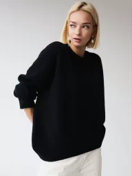 Womens Knit Sweater Round Neck Loose Fit Solid Color Autumn Winter Fashion Wholesale Available
