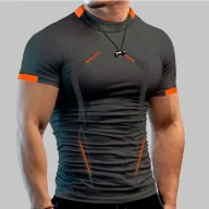 Mens Slim Fit Breathable Sporty Short Sleeve T Shirt in Solid Color Polyester for Summer Training