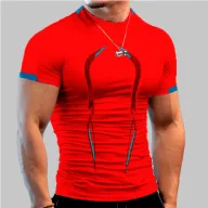 Mens Slim Fit Breathable Sporty Short Sleeve T Shirt in Solid Color Polyester for Summer Training