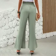 Womens Green Wide Leg Pants with Belt Summer Casual Style Lightweight Fabric ready to ship