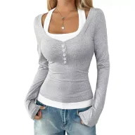 Womens Long Sleeve T Shirt Gray Color Casual Style Spring Summer Collection ready to ship